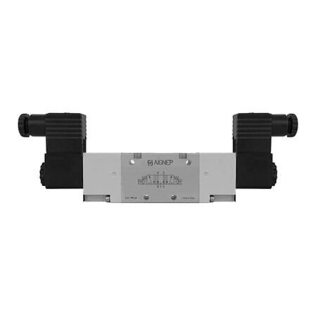 Alpha Technologies Aignep USA 5/3 Dbl Solenoid Vlv, Ext Pilot, Open Cntr, Spr Cntred, G1/8, 24V DC/3W Coil, Black Conn. 01VA07OC020201